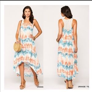 LAST ONE!  Tie-dye orange and blue high low maxi dress